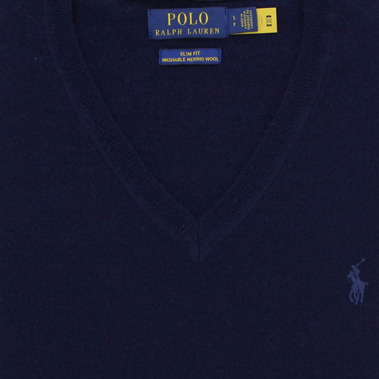 Pull donkerblauw v-hals merinos
