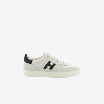 Sneakers ecru leder + daim