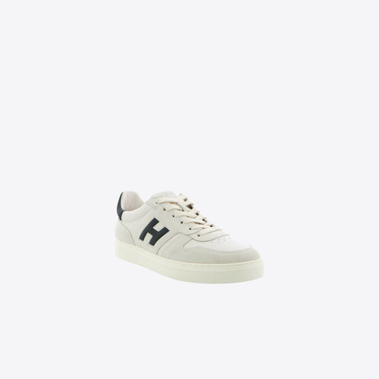 Sneakers ecru leder + daim