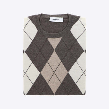 Pull beige grijs ruit