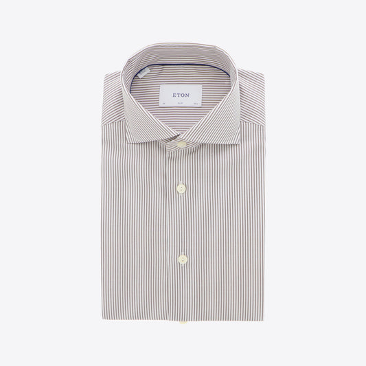 Hemd bruin streep regular fit