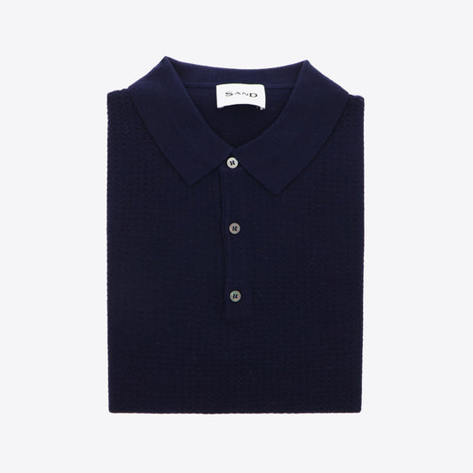Polo donkerblauw structuur Retro Polo LS
