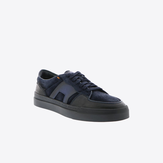Sneakers donkerblauw leder + daim