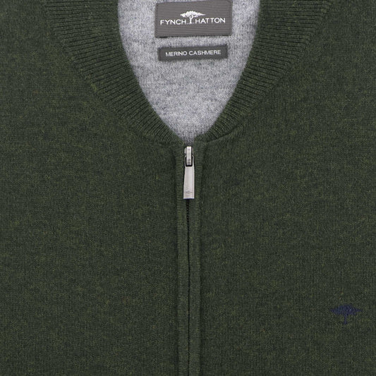 Cardigan donkergroen rits lamswol