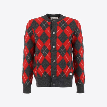 Cardigan grijs rood