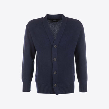 Cardigan donkerblauw knopen lamswol