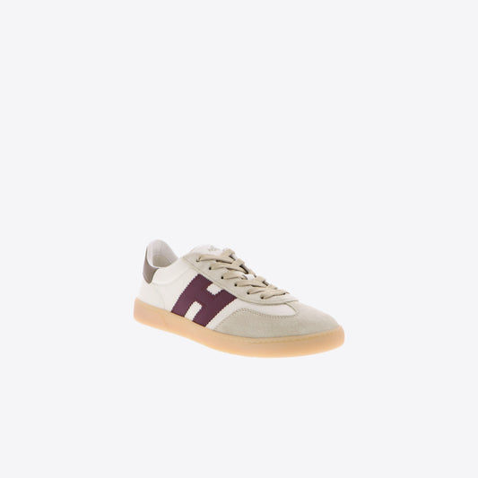 Sneakers beige bordeaux leder + daim